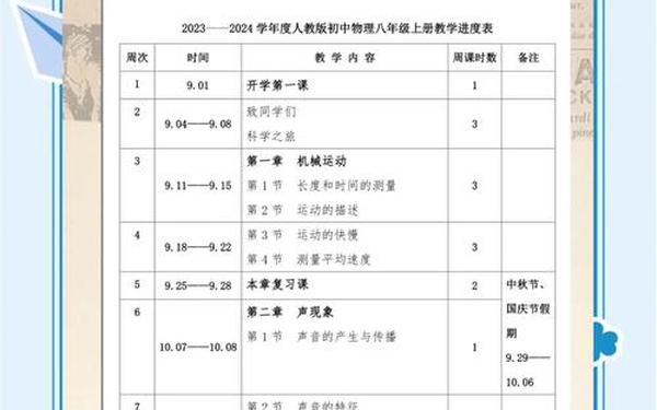 八年级物理上册教学计划 八年级物理教学计划表