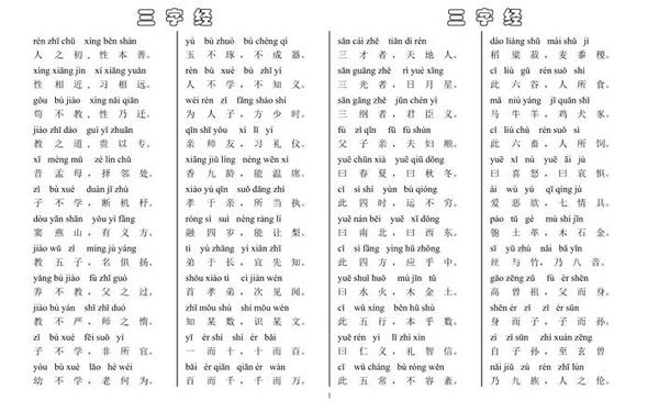 三字经全文带拼音完整注解 三字经的正规全文