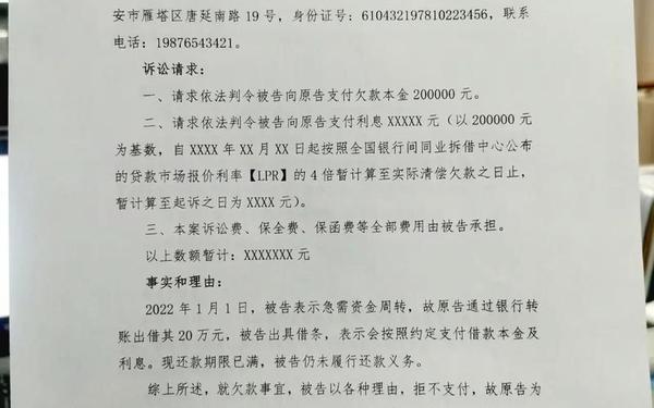 欠款起诉书范文;个人手写起诉书