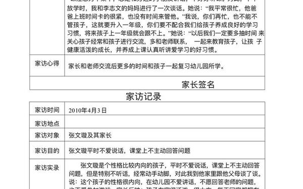 幼儿园家访记录内容-幼儿园家访记录表内容50篇