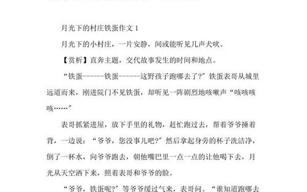 月光下的村庄作文600字六年级、月光下村庄铁蛋作文800字