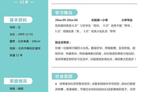 小升初个人简历模板—小升初报名简历模板
