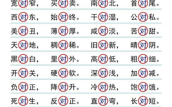 反义词100个 反义词大全