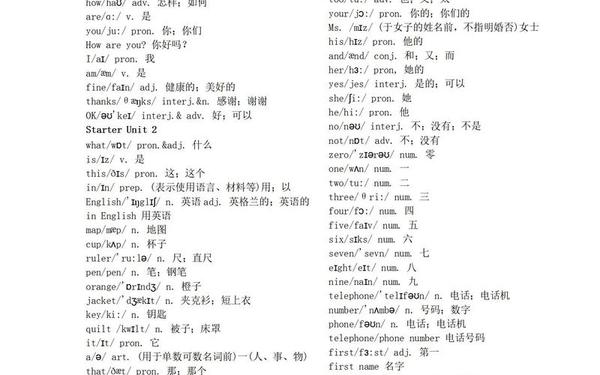 人教版七年级上册英语-七上英语单词表
