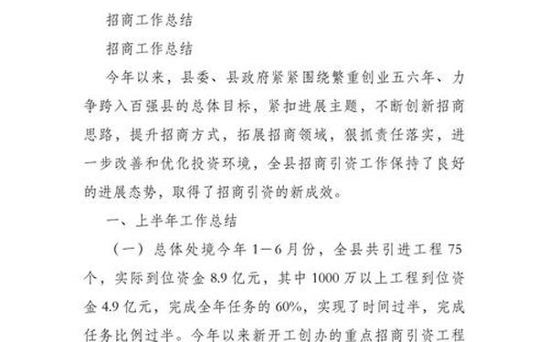 招商工作总结_入职工作总结
