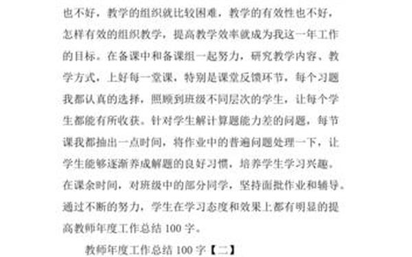 教师工作总结范文(教师总结100字精简版)