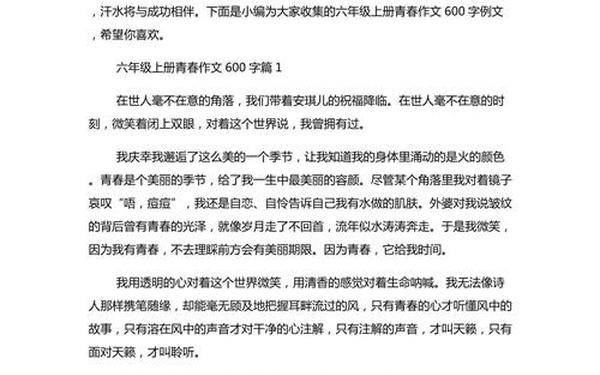 600字随意作文_作文《青春》600字