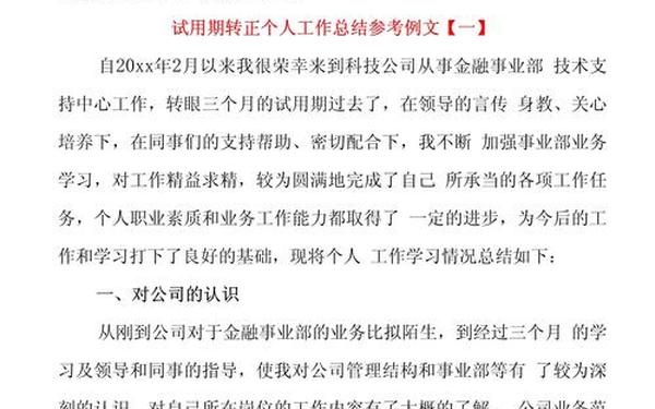 试用期个人工作总结简短、试用期小结简短