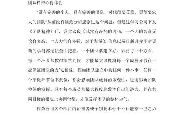 团队精神心得体会;个人和团队精神的感想