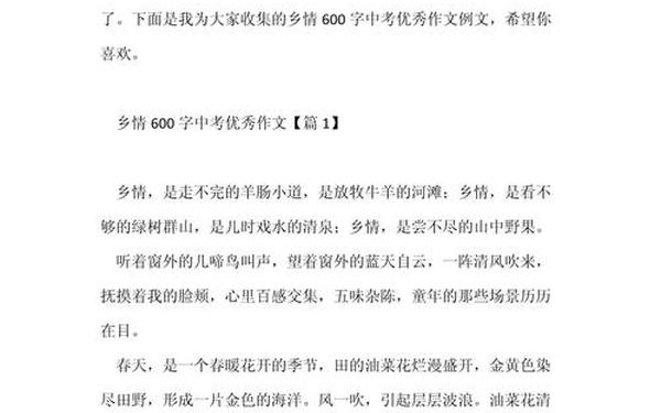 乡情作文600字初一优秀作文;乡情的作文600字
