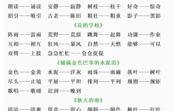三年级近义词反义词大全上册;三年级上册50个反义词