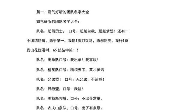 队名和口号大全—2025最火队名