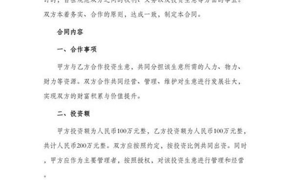 合作协议范本 二人合伙投资生意合同