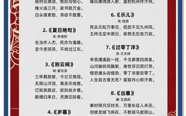 小学爱国的古诗10首-4～6年级的爱国短句