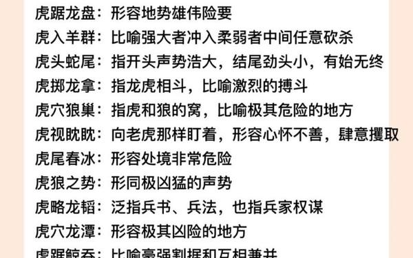 关于虎的成语-100个和虎有关的成语