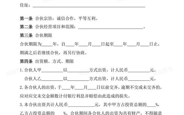 公司合作协议书范本,二人合伙投资生意合同