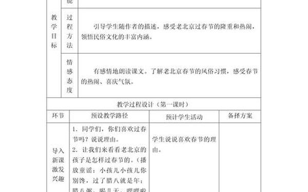 北京的春节教学设计-北京的春节第一课时教案
