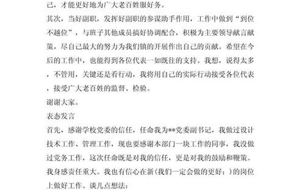 副职任职表态发言;副职上任三句话表态