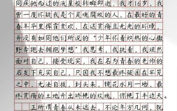 初三语文作文优秀范文 中考满分作文《青春》