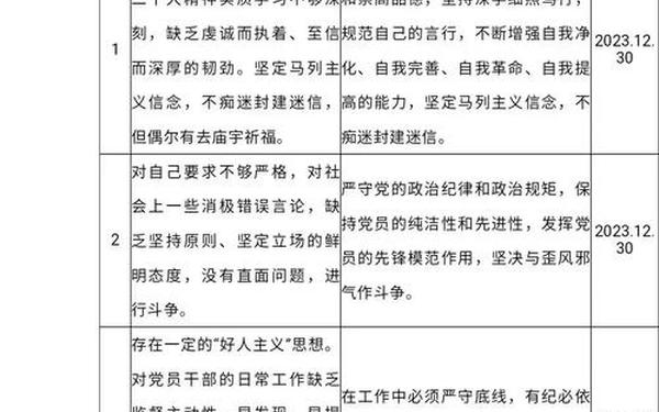 个人清单和整改措施;2024个人问题及整改清单表