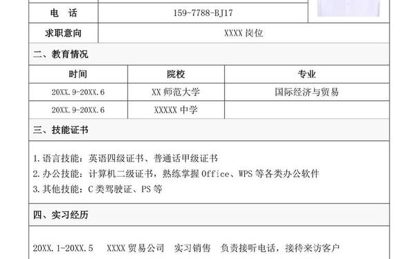 大学生个人简历样本 大学简历模板