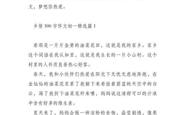 乡情作文500字初一-《乡情》500作文