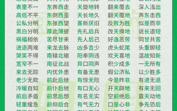 反义词的四字词语;带反义词的成语