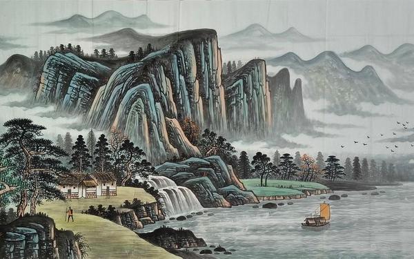 长江一帆远 长江一帆远水墨画