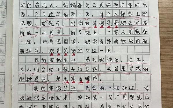 寒假作文300字、200字作文抄写
