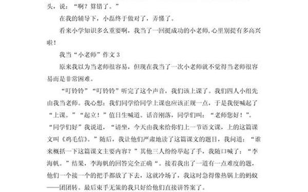我当小老师作文400字(我的作文我做主400字)