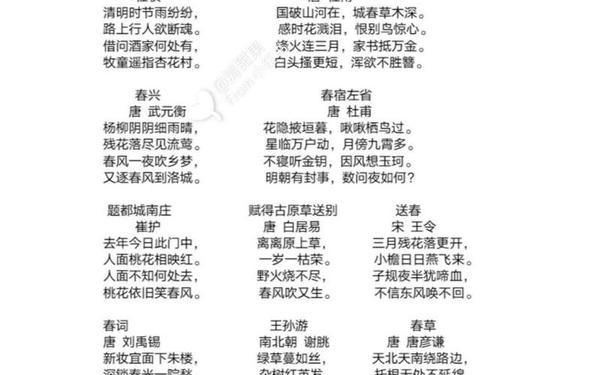 关于春天的诗、春天最佳十首古诗