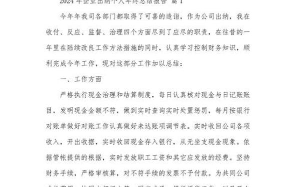 出纳年终总结、出纳个人总结2024