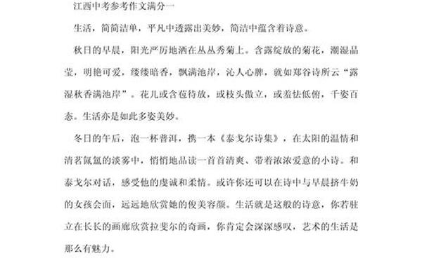 2022年中考作文满分范文-2022年江西中考作文满分范文