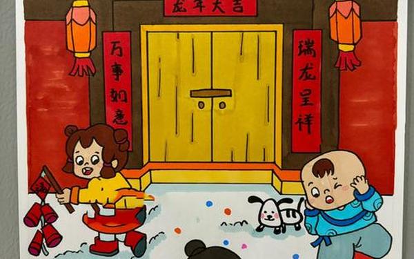 7一9岁儿童画过年、春节画画图片