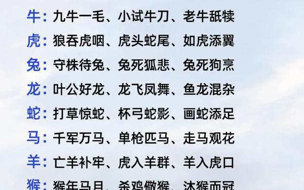 十二生肖的全部成语(十二生肖的成语分类)