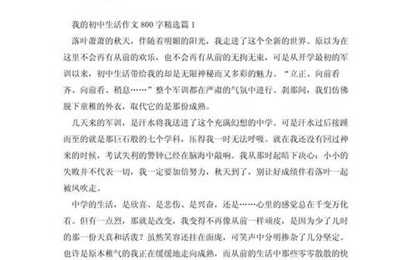 我的初中生活作文800字、初中生活作文20篇主题