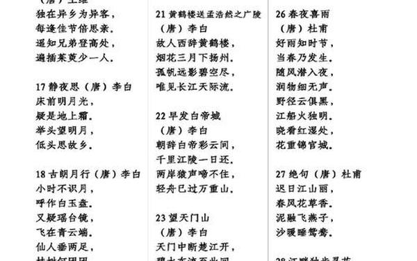 小学生古诗必背75首、小学75首古诗按顺序