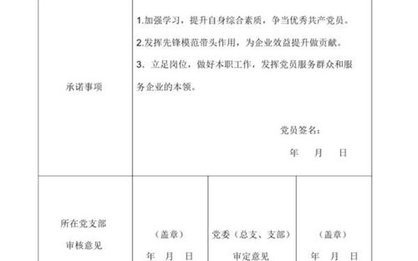党员公开承诺书表格—党员承诺表(通用版)