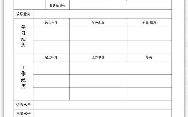 免费个人简历空白表格、个人简历表excel模板
