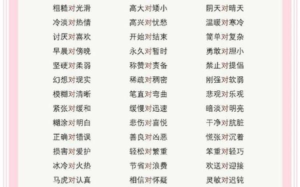 反义词大全10000个、一年级100个反义词