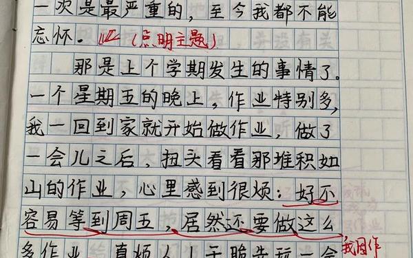 他__了作文500字左右;他写错了作文的范文