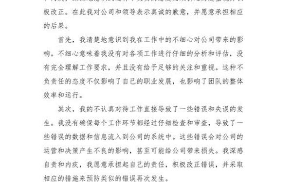 工作检查书、工作不细心的检讨书