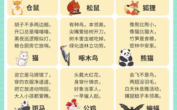 动物谜语大全儿童3到6岁 字谜大全及答案100个