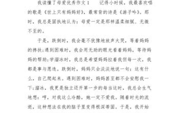 我读懂了母爱 我读懂了________作文800字