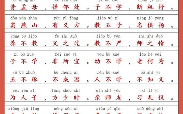 三字经全文带拼音、三字经15段内容