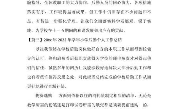 小学后勤工作总结(后勤人员个人工作总结)