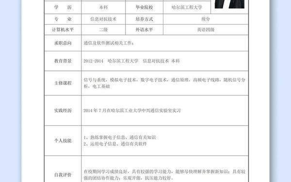 大学生简历表格个人简历 大学生个人简历word免费模板